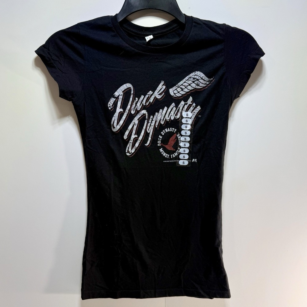 Duck Dynasty Women's Small Cotton T-Shirt Black Top "Money‎ - Family - Ducks"